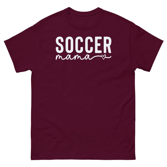 Soccer Mama Shirt with Heart - White Text Maroon / S Spirit Gear Collective T-Shirt
