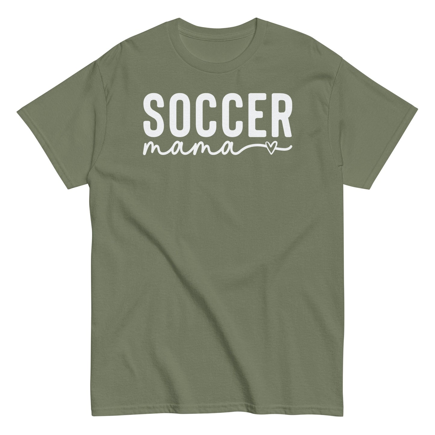 Soccer Mama Shirt with Heart - White Text Military Green / S Spirit Gear Collective T-Shirt