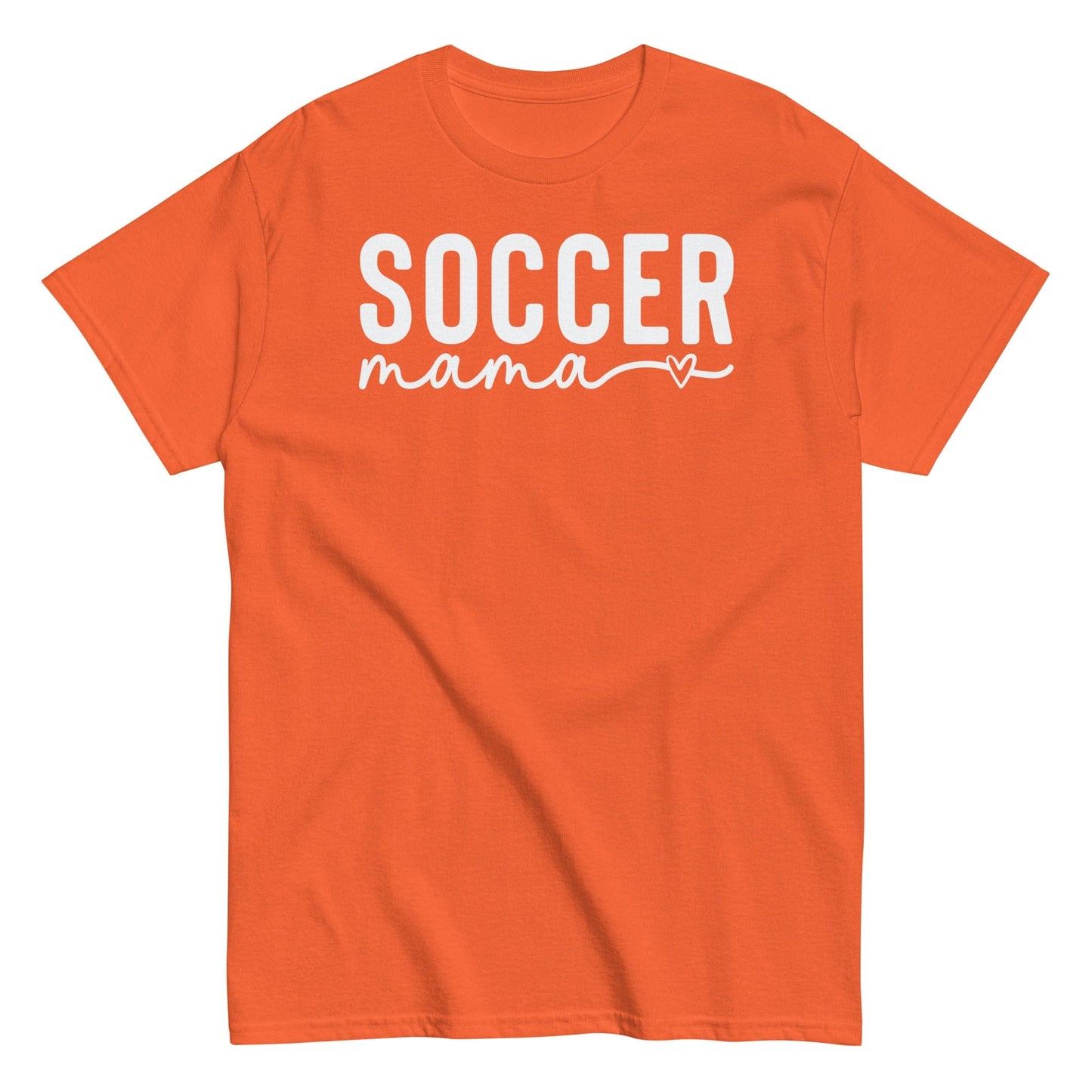 Soccer Mama Shirt with Heart - White Text Orange / S Spirit Gear Collective T-Shirt
