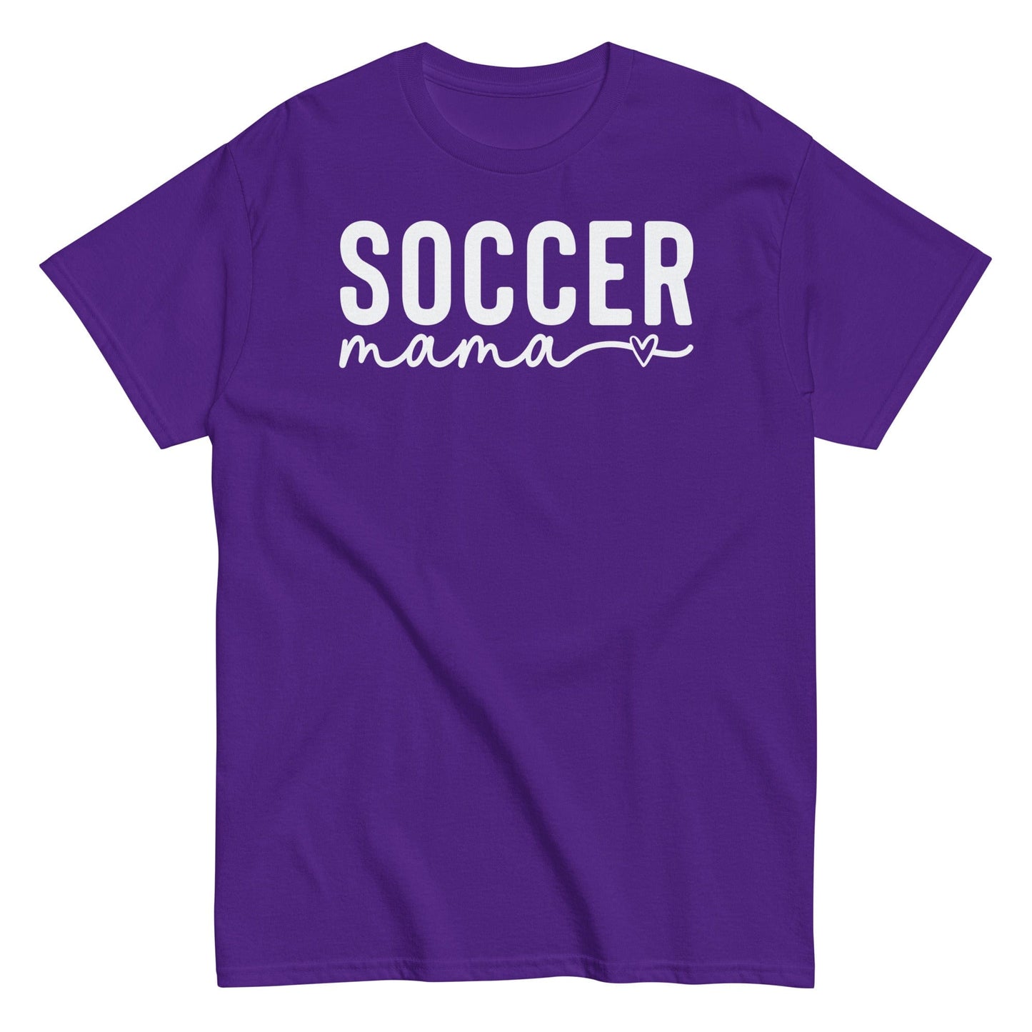 Soccer Mama Shirt with Heart - White Text Purple / S Spirit Gear Collective T-Shirt