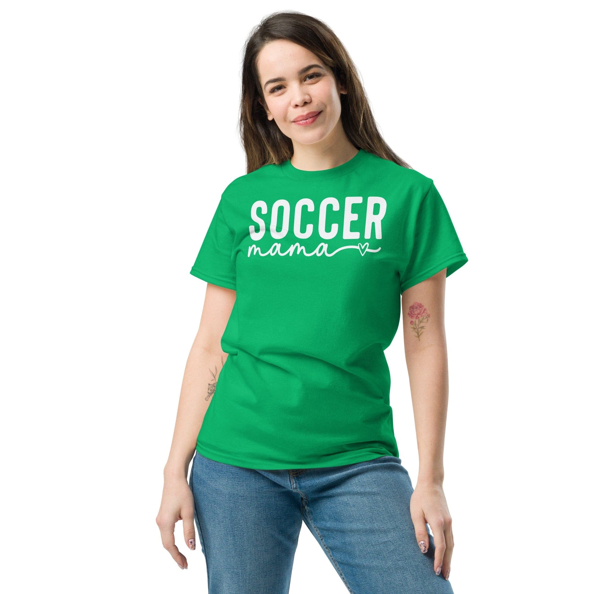 Soccer Mama Shirt with Heart - White Text Spirit Gear Collective T-Shirt