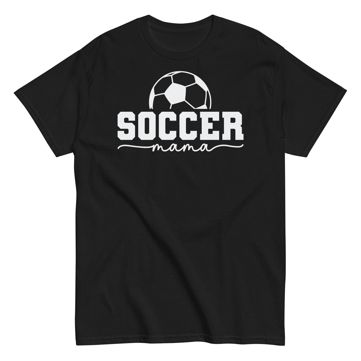 Soccer Mama Shirt with Soccer Ball - White Text Black / S Spirit Gear Collective T-Shirt