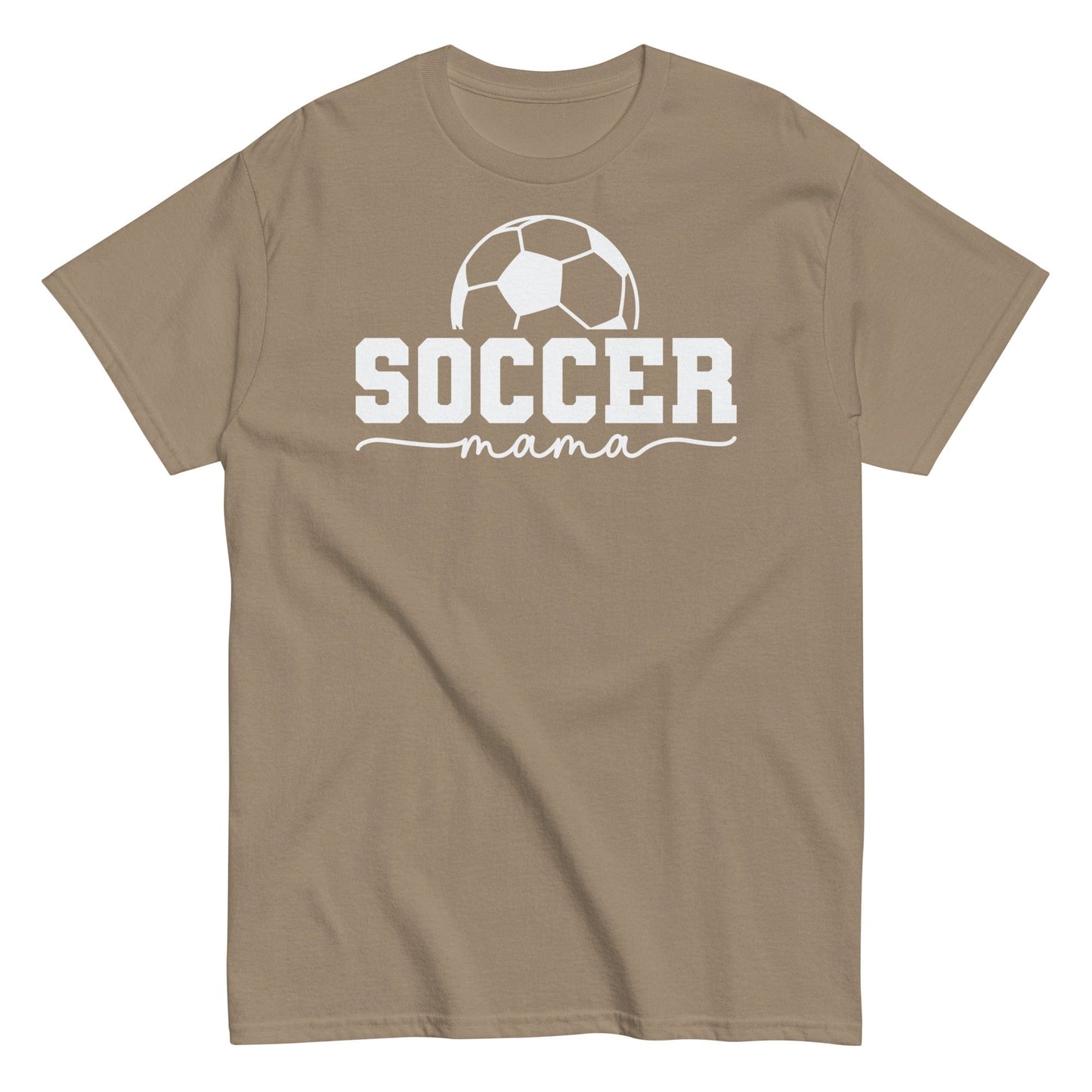 Soccer Mama Shirt with Soccer Ball - White Text Brown Savana / S Spirit Gear Collective T-Shirt