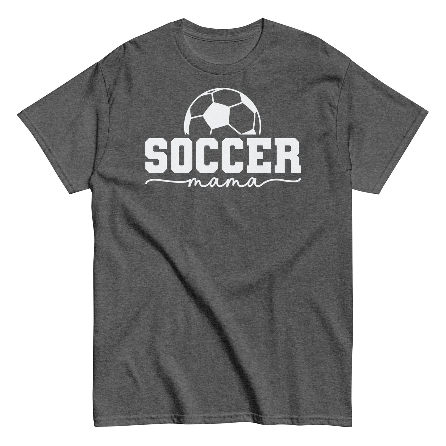 Soccer Mama Shirt with Soccer Ball - White Text Dark Heather / S Spirit Gear Collective T-Shirt