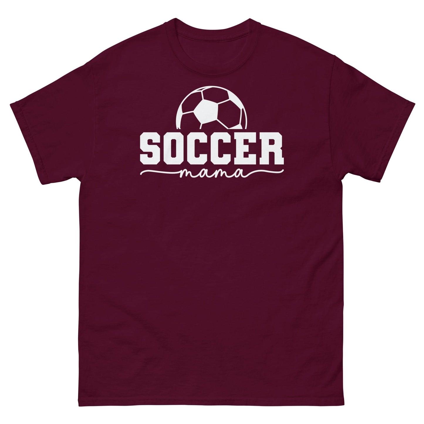 Soccer Mama Shirt with Soccer Ball - White Text Maroon / S Spirit Gear Collective T-Shirt