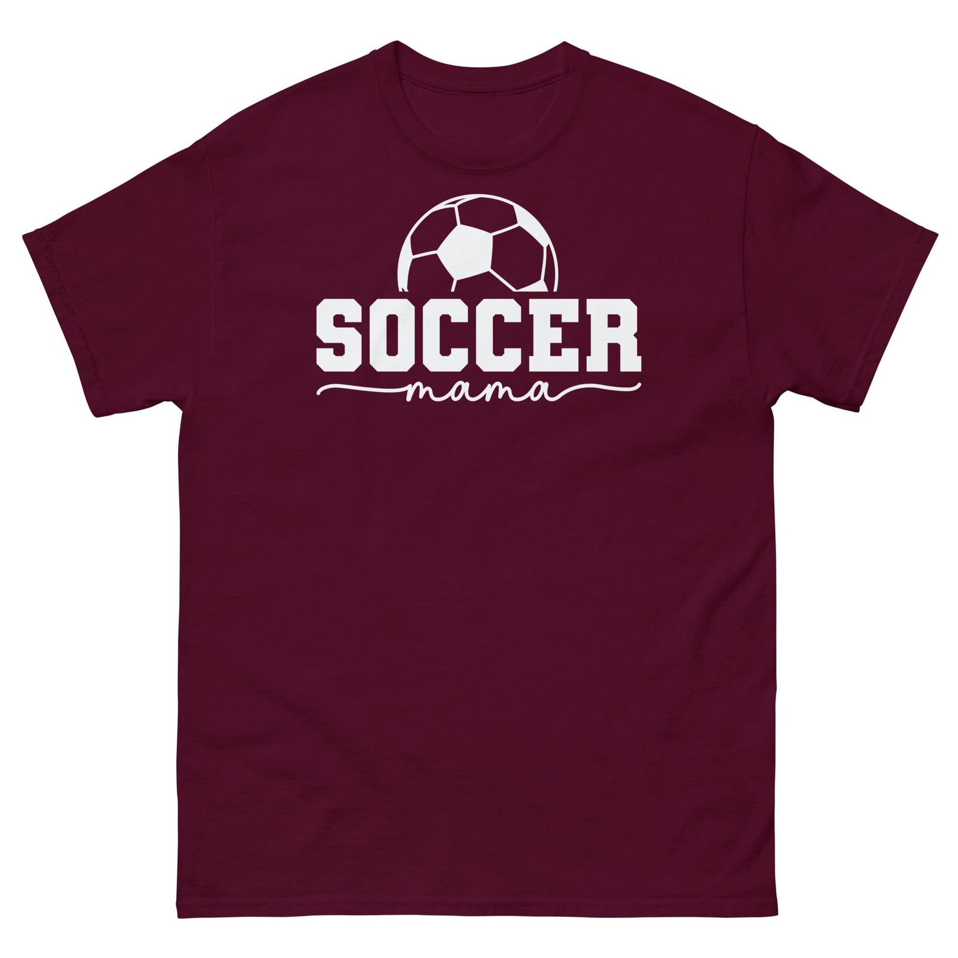 Soccer Mama Shirt with Soccer Ball - White Text Maroon / S Spirit Gear Collective T-Shirt