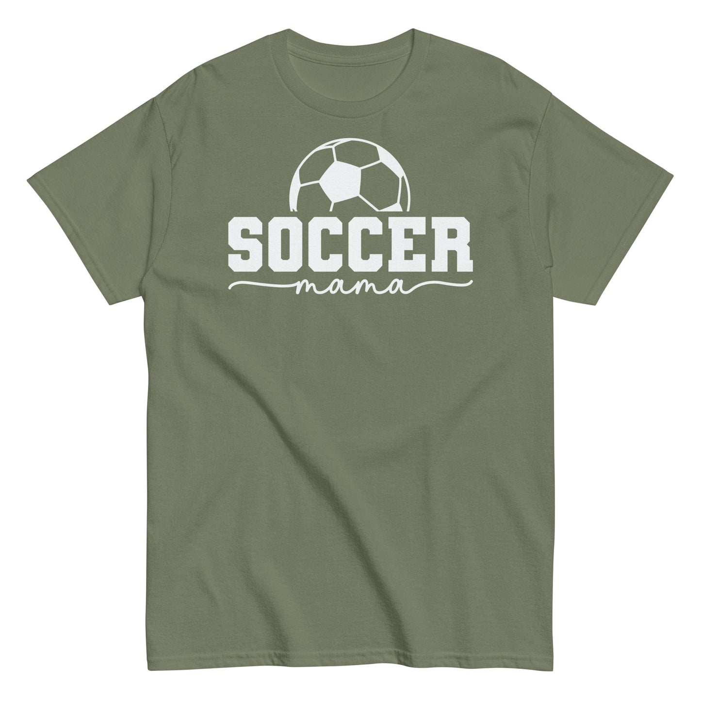 Soccer Mama Shirt with Soccer Ball - White Text Military Green / S Spirit Gear Collective T-Shirt