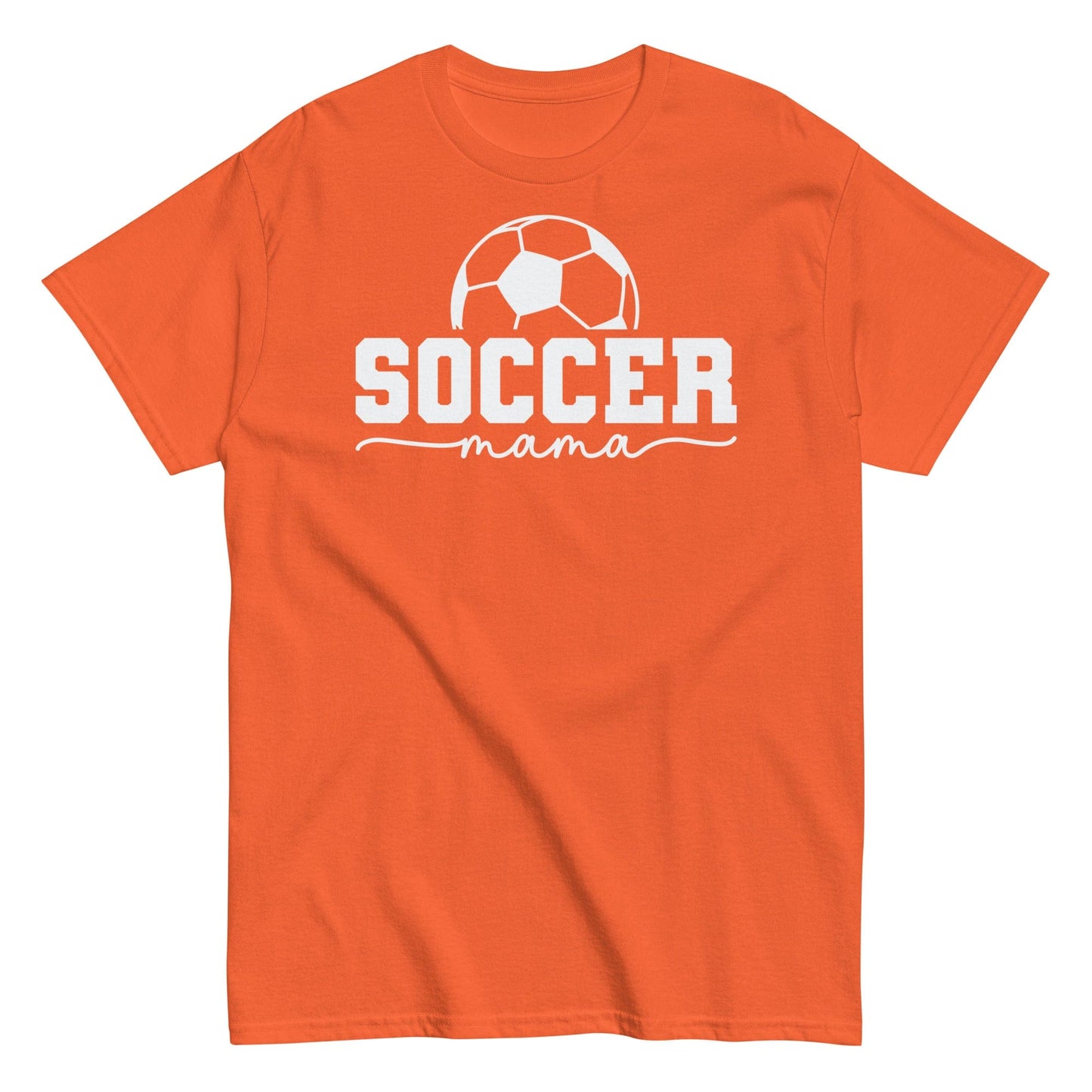 Soccer Mama Shirt with Soccer Ball - White Text Orange / S Spirit Gear Collective T-Shirt