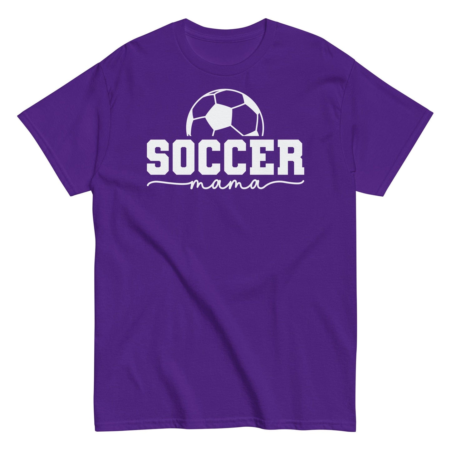 Soccer Mama Shirt with Soccer Ball - White Text Purple / S Spirit Gear Collective T-Shirt