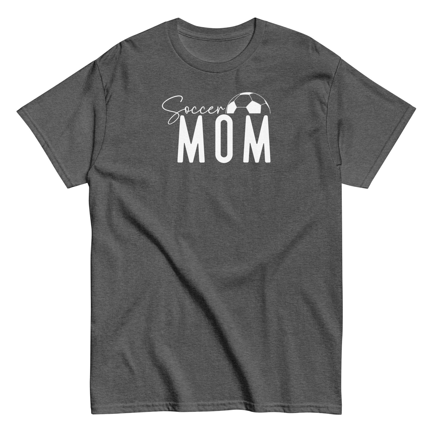 Soccer Mom Shirt - Bold White Text and Soccer Ball Dark Heather / S Spirit Gear Collective T-Shirt