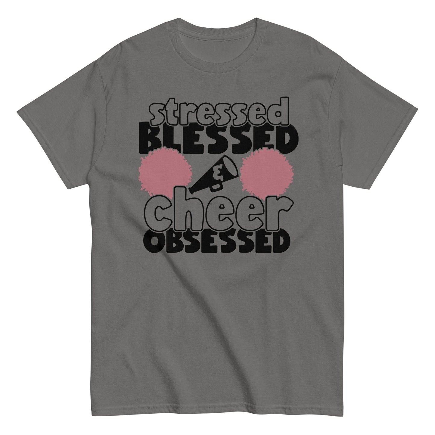 Stressed Blessed and Cheer Obessed Shirt Charcoal / S Spirit Gear Collective T-Shirt