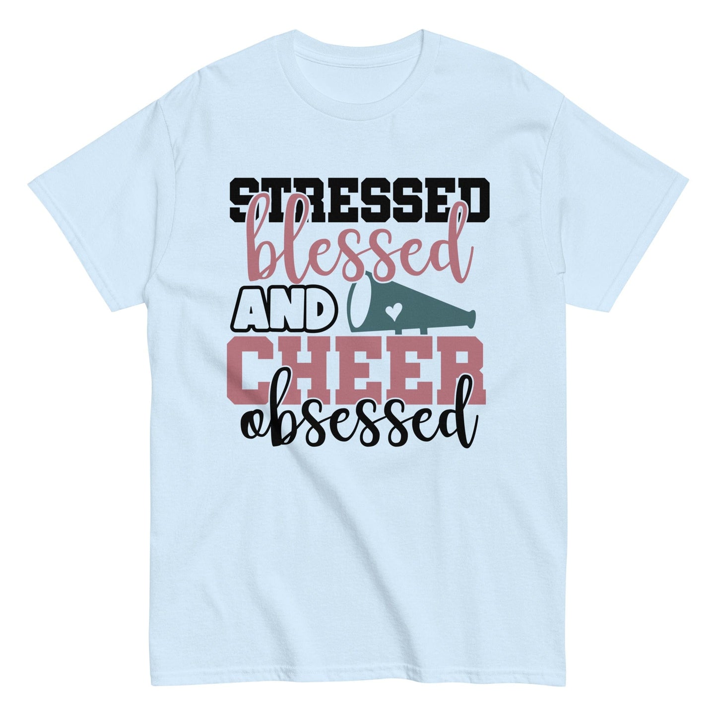 Stressed Blessed and Cheer Obessed Shirt Light Blue / S Spirit Gear Collective T-Shirt