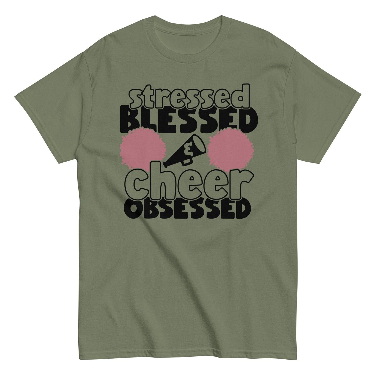 Stressed Blessed and Cheer Obessed Shirt Military Green / S Spirit Gear Collective T-Shirt