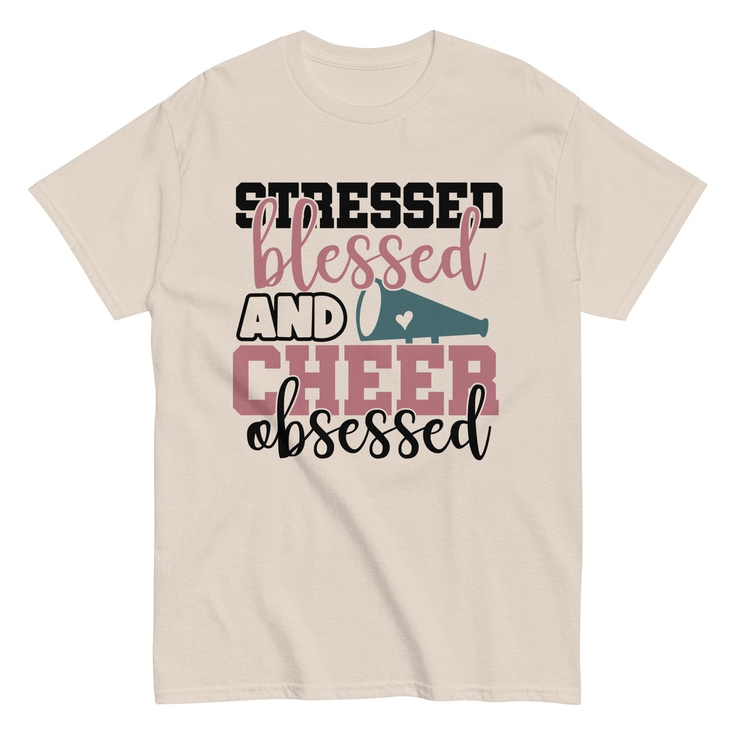 Stressed Blessed and Cheer Obessed Shirt Natural / S Spirit Gear Collective T-Shirt