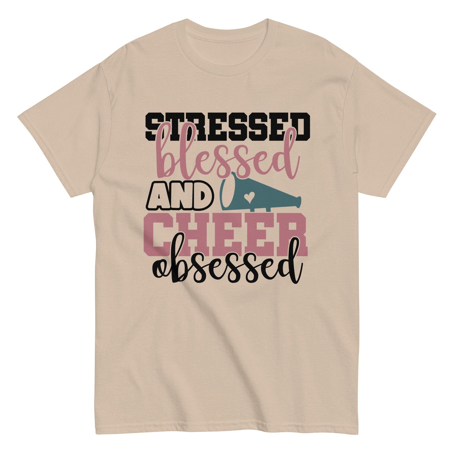 Stressed Blessed and Cheer Obessed Shirt Sand / S Spirit Gear Collective T-Shirt