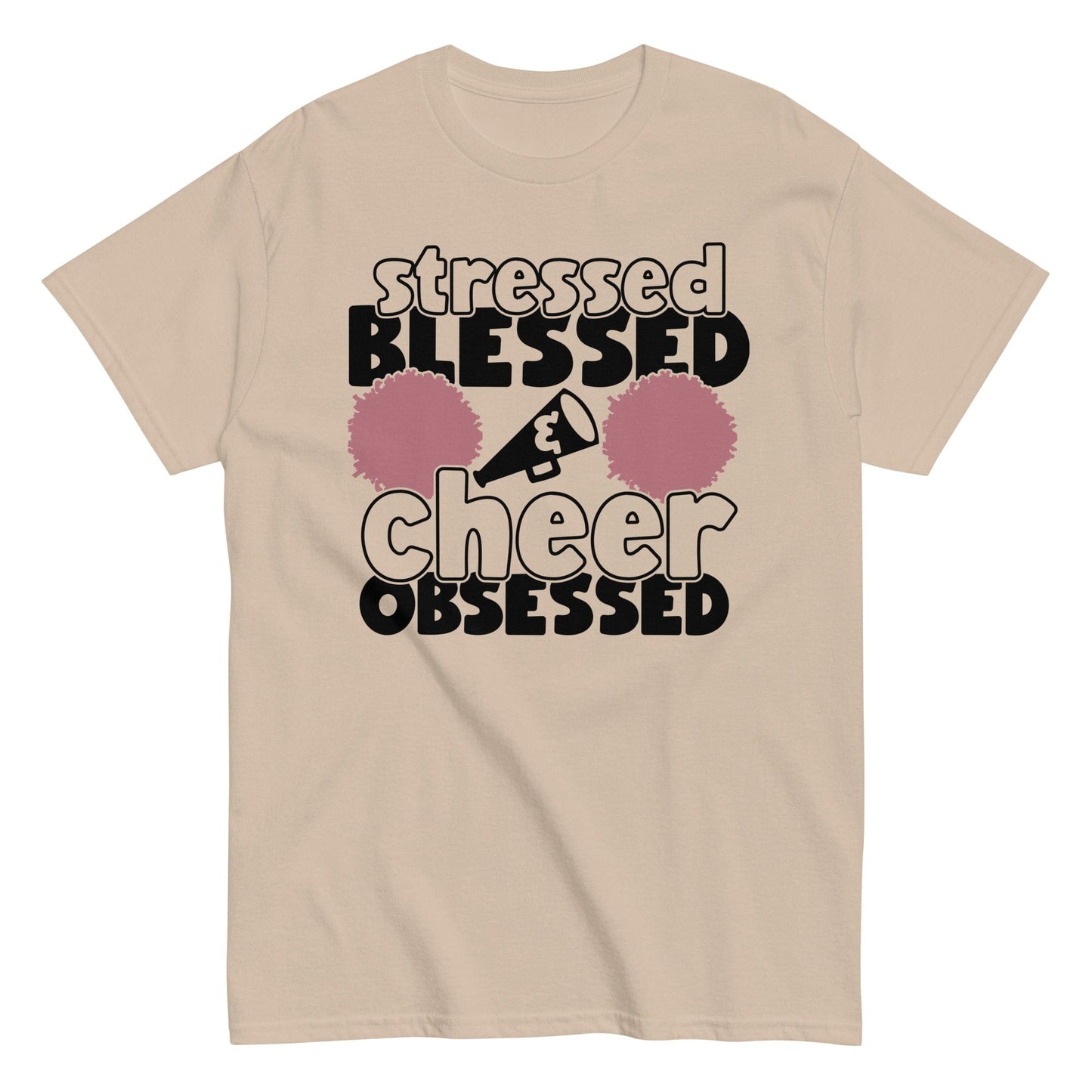 Stressed Blessed and Cheer Obessed Shirt Sand / S Spirit Gear Collective T-Shirt