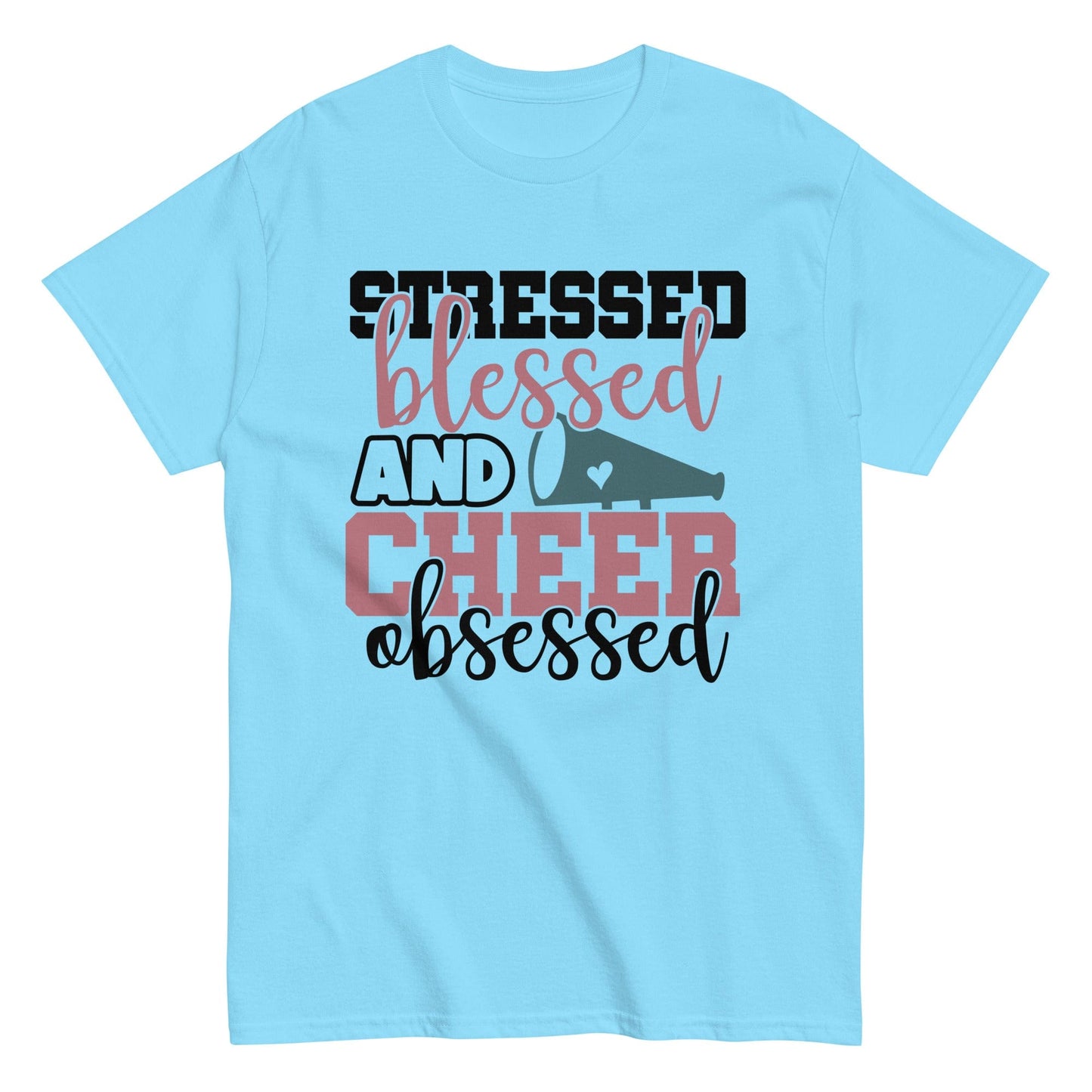 Stressed Blessed and Cheer Obessed Shirt Sky / S Spirit Gear Collective T-Shirt