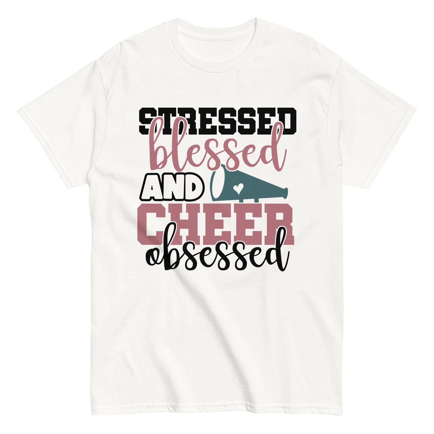 Stressed Blessed and Cheer Obessed Shirt White / S Spirit Gear Collective T-Shirt