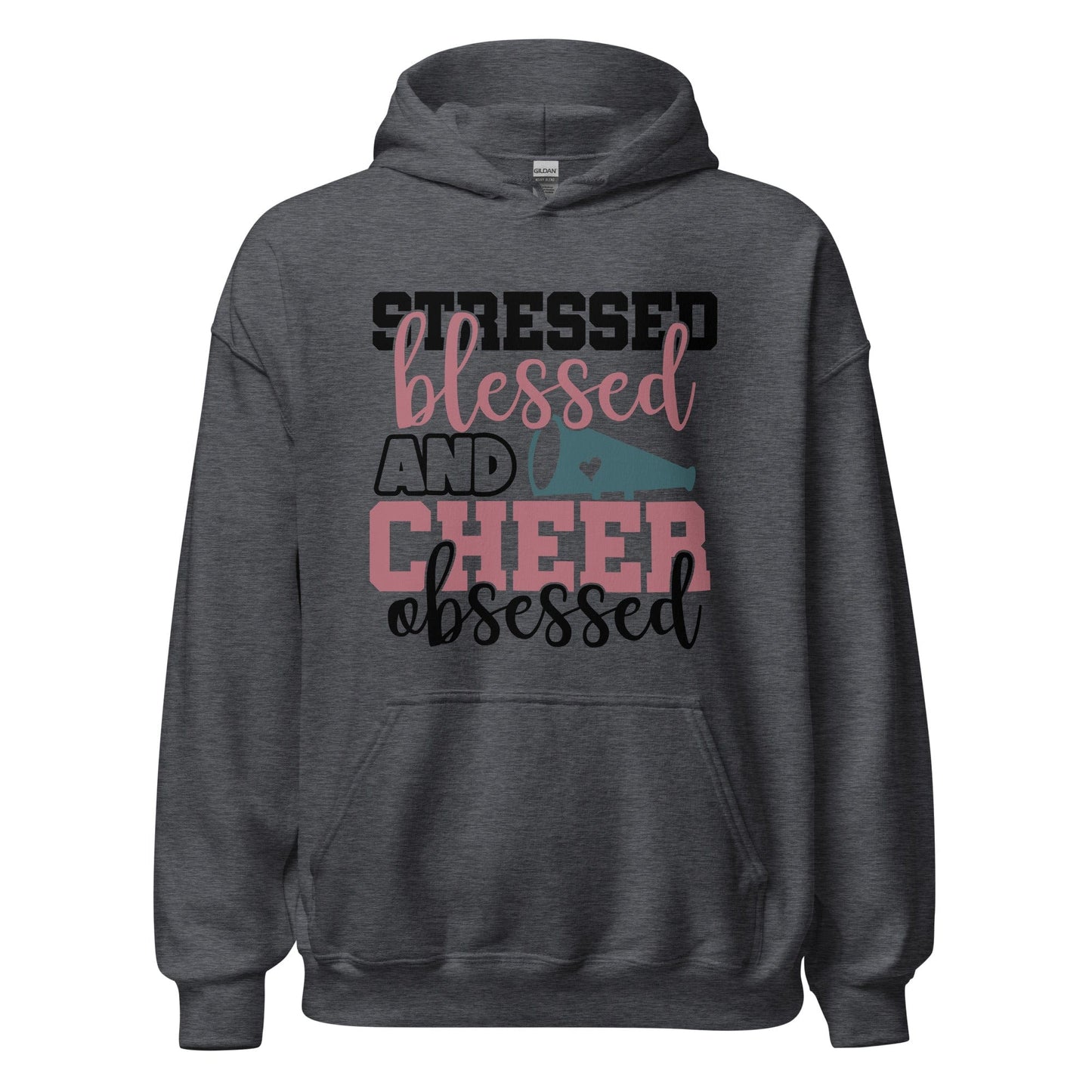 Stressed Blessed and Cheer Obsessed Hoodie Dark Heather / S Spirit Gear Collective Hoodie