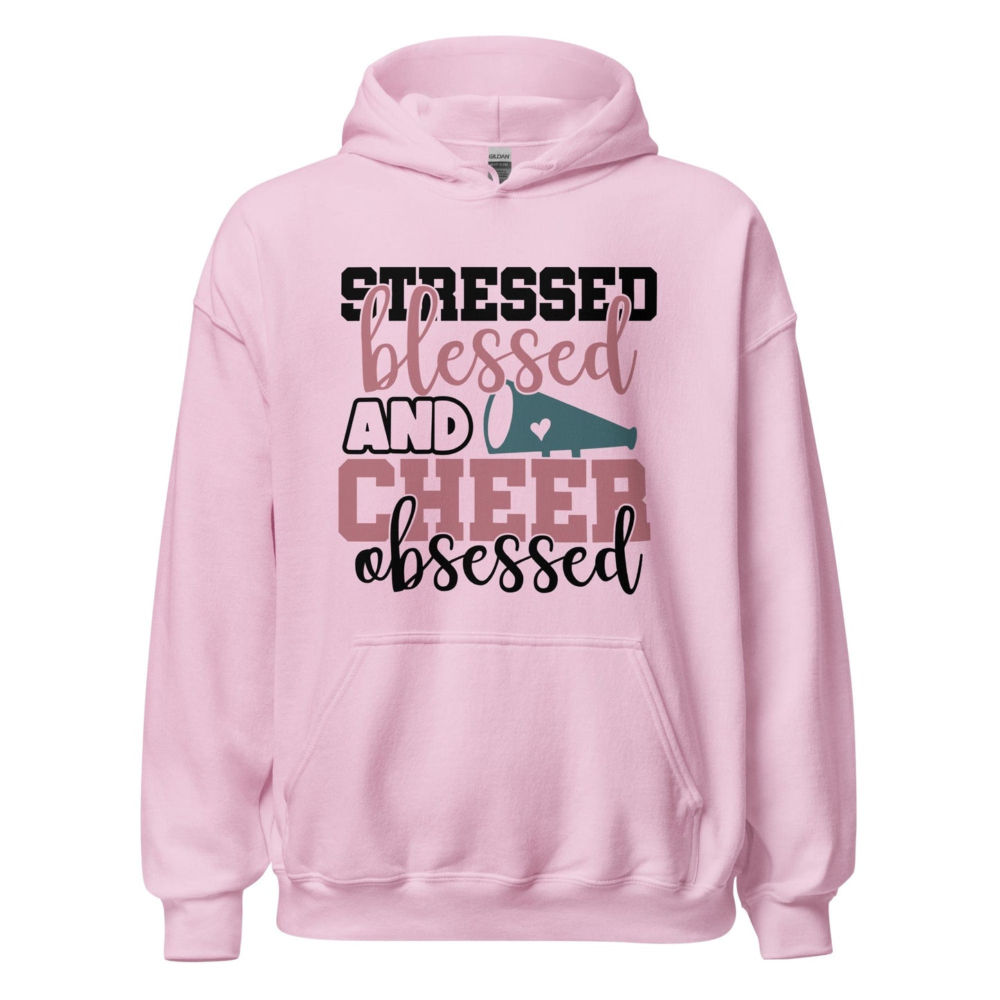 Stressed Blessed and Cheer Obsessed Hoodie Light Pink / S Spirit Gear Collective Hoodie