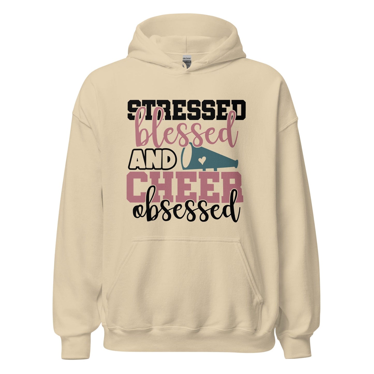 Stressed Blessed and Cheer Obsessed Hoodie Sand / S Spirit Gear Collective Hoodie