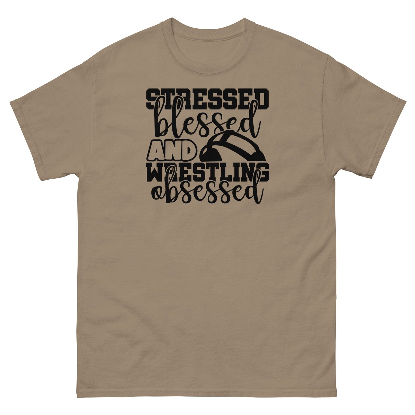 Stressed Blessed and Wrestling Obsessed Brown Savana / S Spirit Gear Collective T-Shirt
