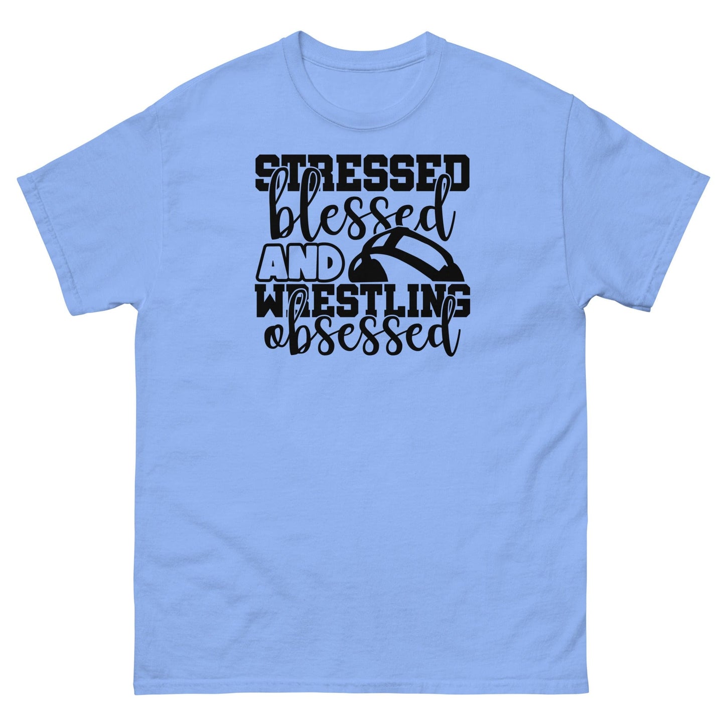 Stressed Blessed and Wrestling Obsessed Carolina Blue / S Spirit Gear Collective T-Shirt