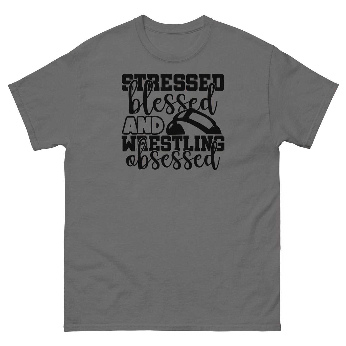 Stressed Blessed and Wrestling Obsessed Charcoal / S Spirit Gear Collective T-Shirt