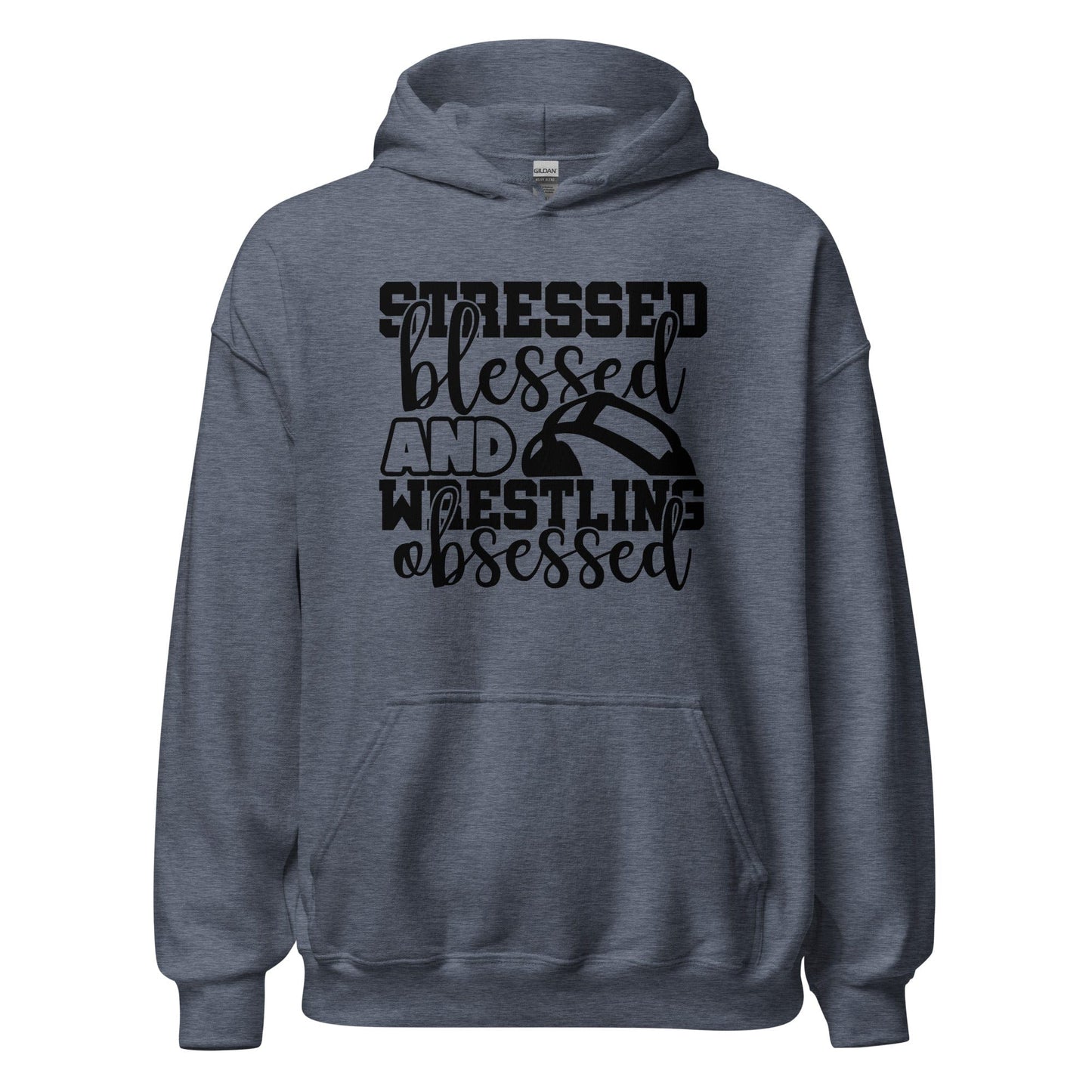 Stressed Blessed and Wrestling Obsessed Hoodie Heather Sport Dark Navy / S Spirit Gear Collective Hoodie