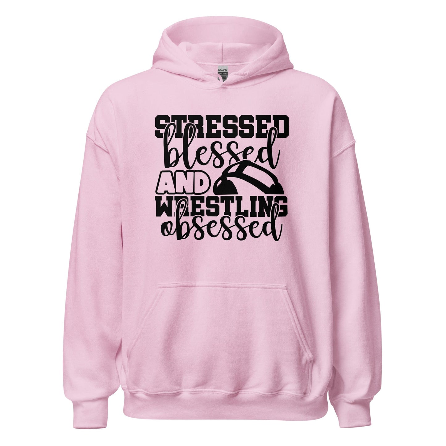 Stressed Blessed and Wrestling Obsessed Hoodie Light Pink / S Spirit Gear Collective Hoodie