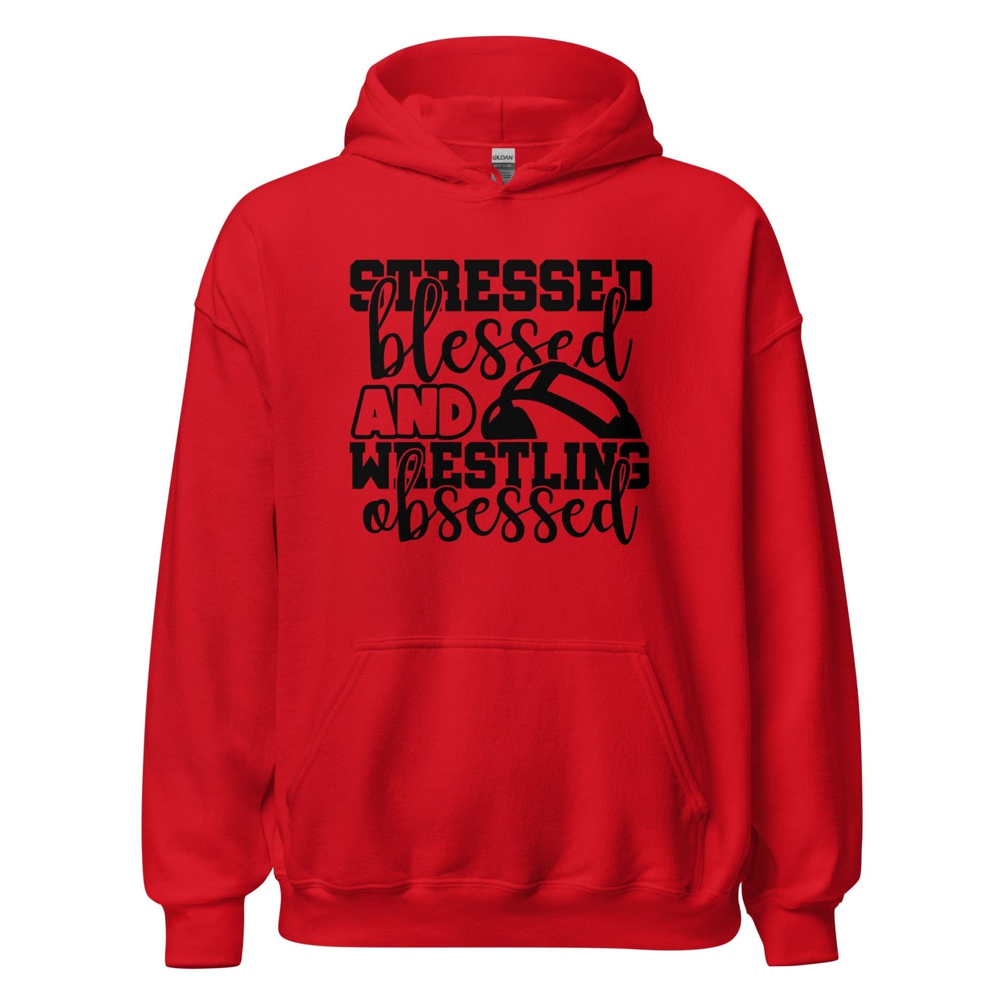 Stressed Blessed and Wrestling Obsessed Hoodie Red / S Spirit Gear Collective Hoodie