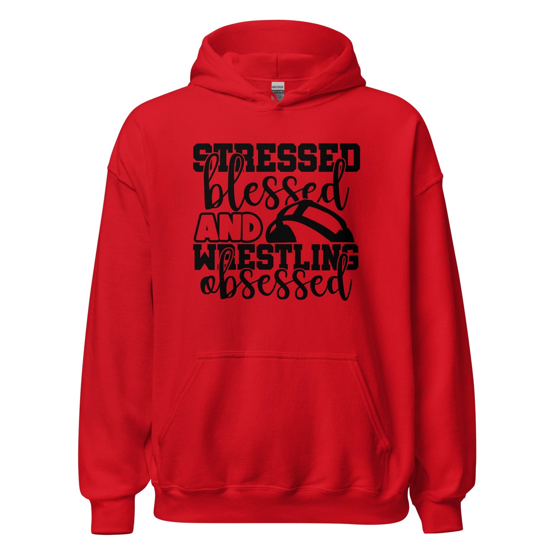 Stressed Blessed and Wrestling Obsessed Hoodie Red / S Spirit Gear Collective Hoodie