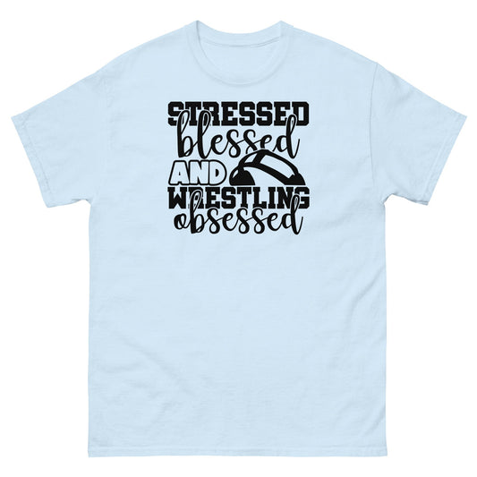 Stressed Blessed and Wrestling Obsessed Light Blue / S Spirit Gear Collective T-Shirt