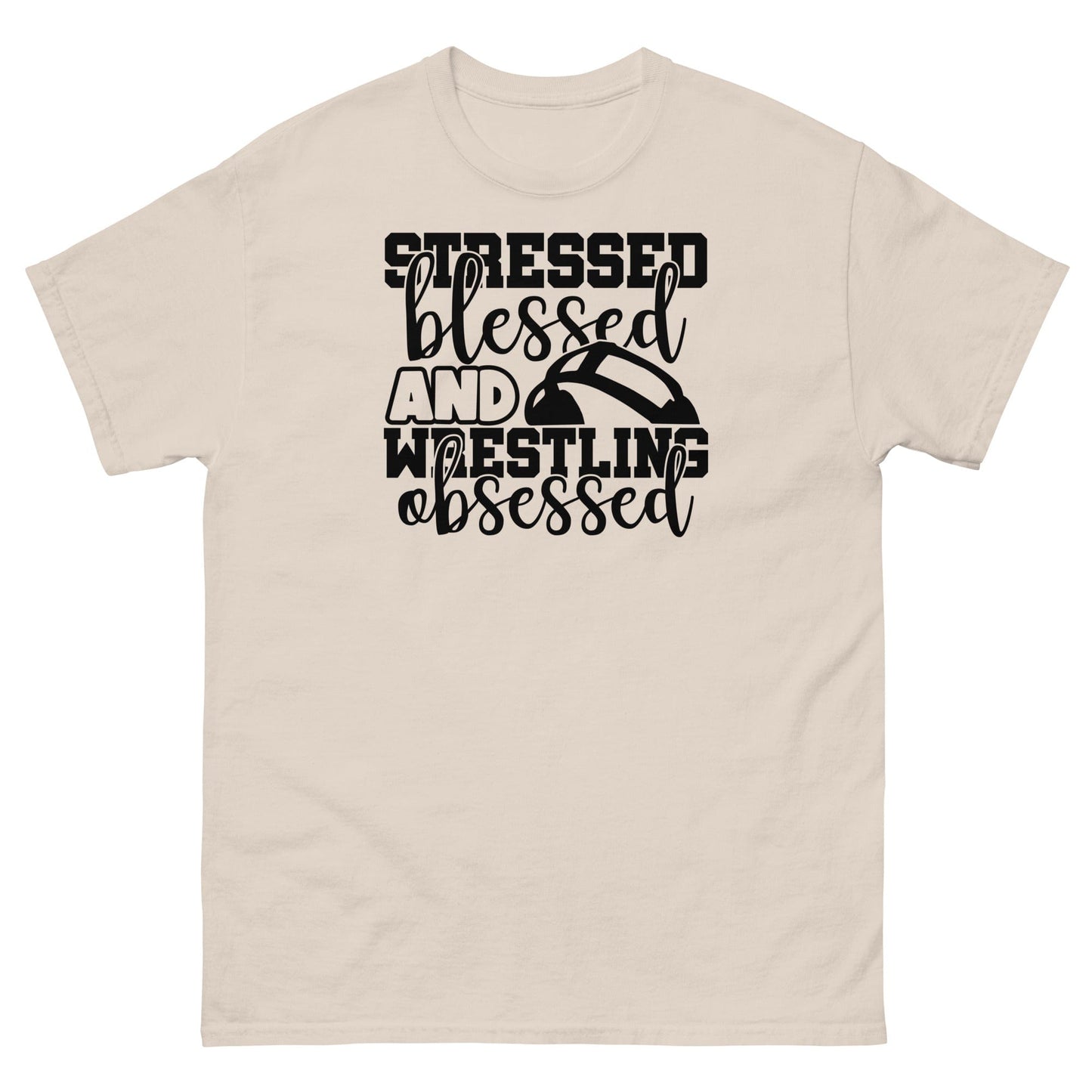 Stressed Blessed and Wrestling Obsessed Natural / S Spirit Gear Collective T-Shirt