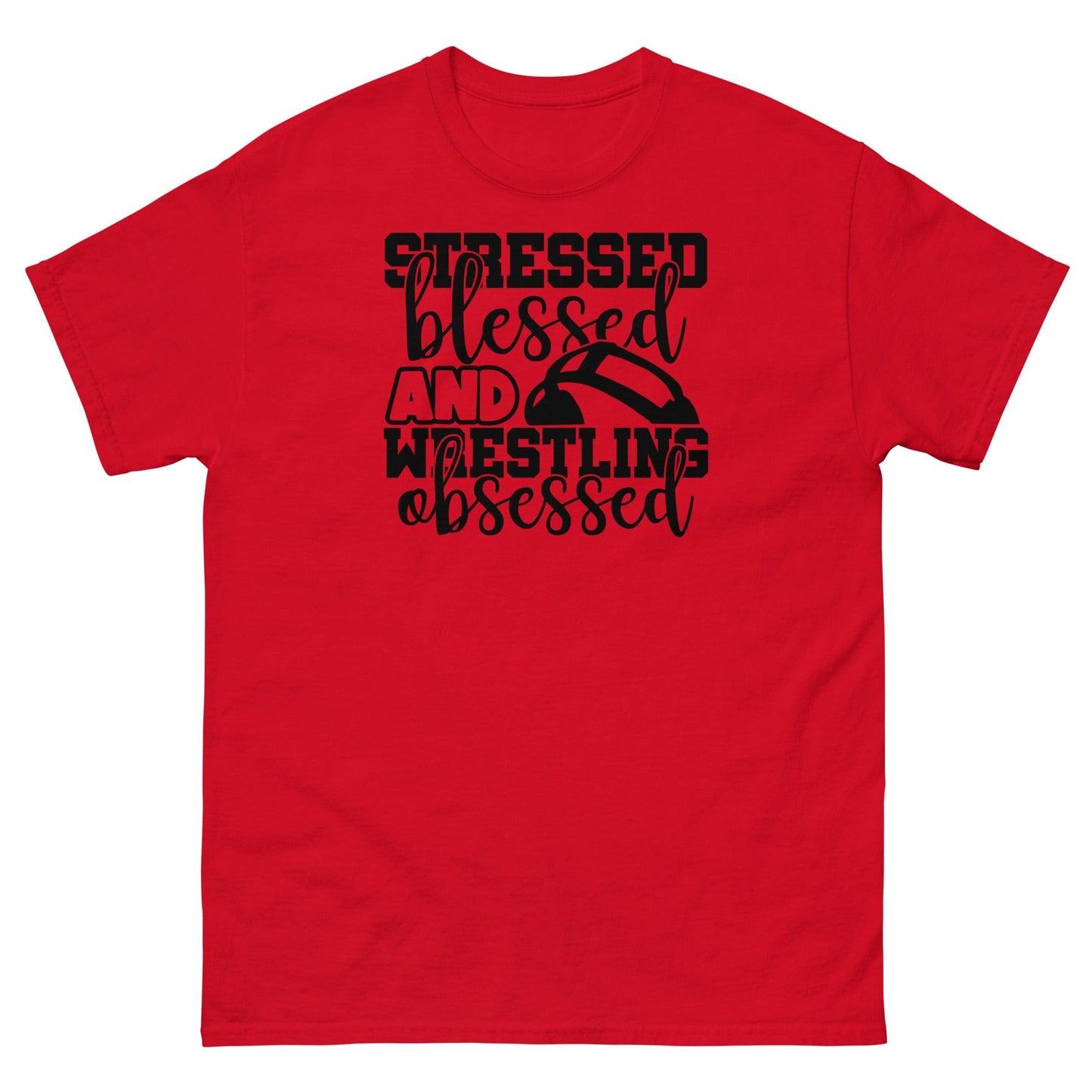 Stressed Blessed and Wrestling Obsessed Red / S Spirit Gear Collective T-Shirt