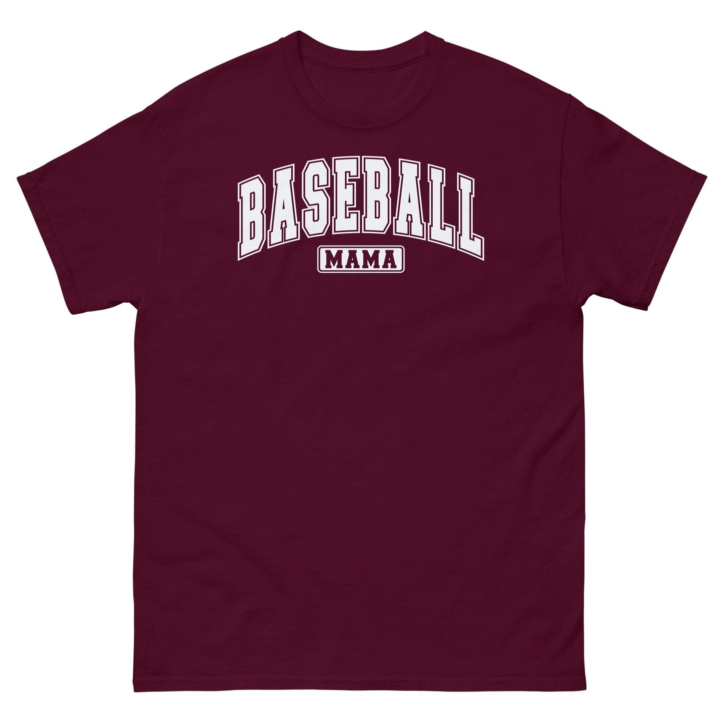 Varsity Style Baseball Mama Shirt - White Text Maroon / S Spirit Gear Collective T-Shirt