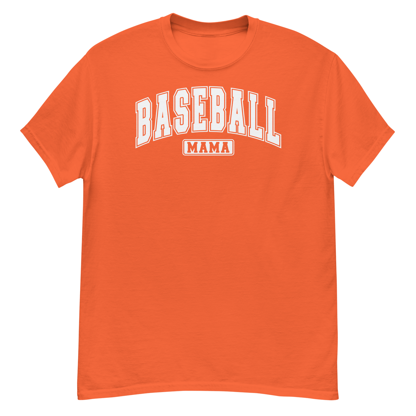 Varsity Style Baseball Mama Shirt - White Text Orange / S Spirit Gear Collective T-Shirt