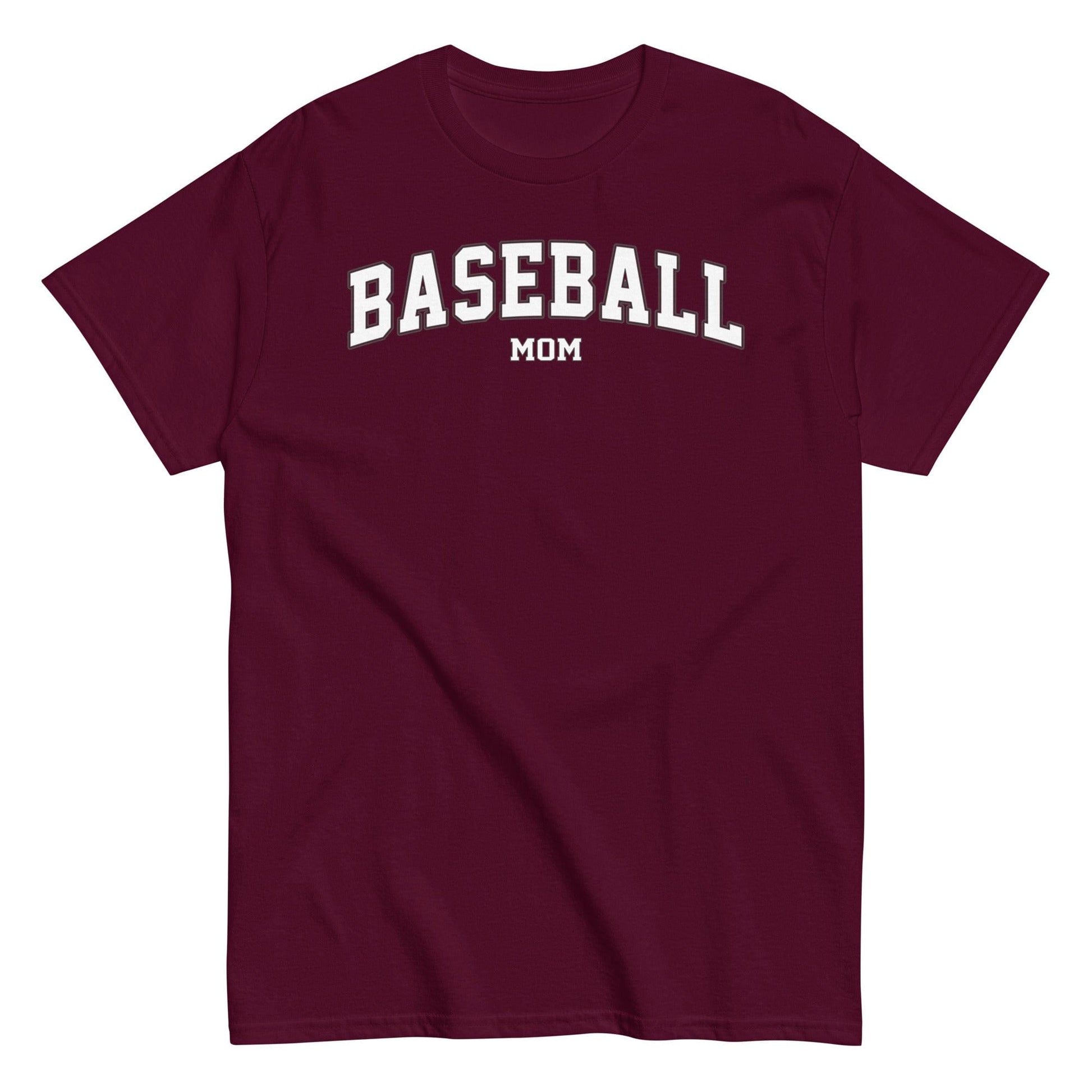 Varsity Style Baseball Mom Shirt - White Text Maroon / S Spirit Gear Collective T-Shirt