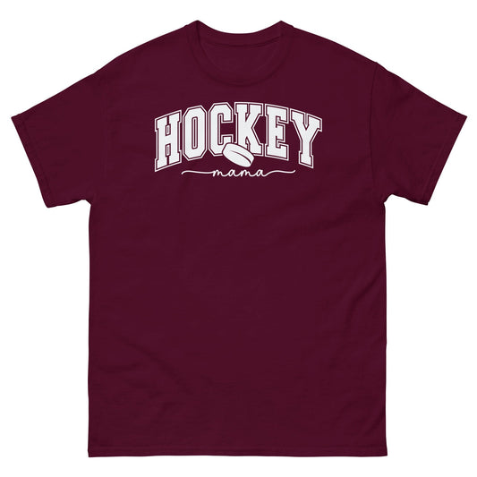 Varsity Style Hockey Mama Shirt - White Text Maroon / S Spirit Gear Collective T-Shirt