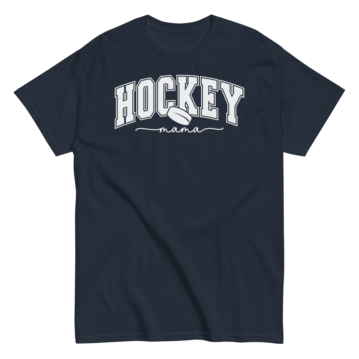 Varsity Style Hockey Mama Shirt - White Text Navy / S Spirit Gear Collective T-Shirt
