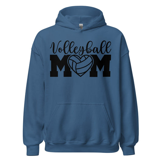 Volleyball MOM Bold Hoodie with Heart Design Indigo Blue / S Spirit Gear Collective Hoodie
